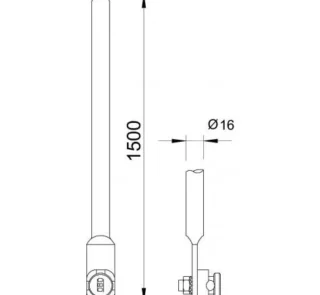 5402158 - Tija de captareimpamantare cu piesa de legatura pentru conductor rotund 8-10mm, cu perforatie de 12mm, 1,5m