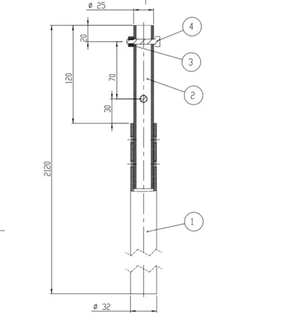 ACCPDA3 - Catarg otel galvanizat h=2ml, Ø32 cu piulita