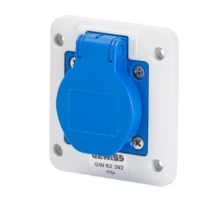 GW62392 - PRIZĂ CU MONTAJ ÎNCASTRAT ÎN UNGHI DE 10° - 2P+E 16A 200-250V 5060HZ - 85X75 - ALBASTRU - CABLAJ CU ȘURUB