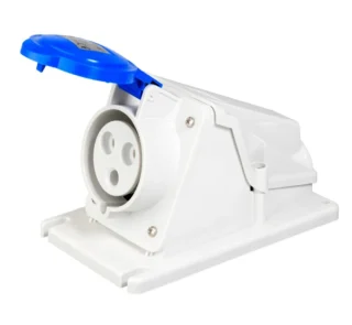 GW62488 - PRIZĂ DE MONTARE PE SUPRAFAȚĂ ÎN UNGHI DE 90° - IP44 - 2P+E 32A 200-250V 5060HZ - ALBASTRU - 6H - CABLAJ CU ȘURUB