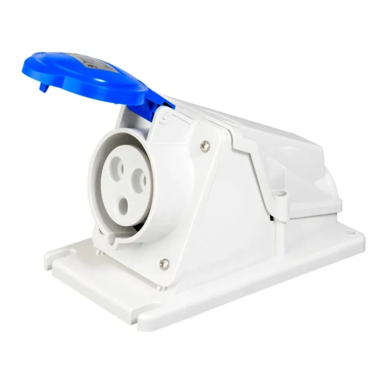 GW62488 - PRIZĂ DE MONTARE PE SUPRAFAȚĂ ÎN UNGHI DE 90° - IP44 - 2P+E 32A 200-250V 5060HZ - ALBASTRU - 6H - CABLAJ CU ȘURUB