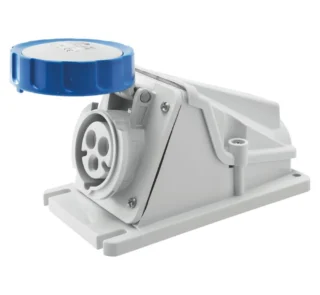 GW62499 - PRIZĂ DE MONTARE PE SUPRAFAȚĂ ÎN UNGHI DE 90° - IP67 - 2P+E 16A 200-250V 5060HZ - ALBASTRU - 6H - CABLAJ CU ȘURUB