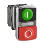 XB4BW73731M5 - Buton iluminat dublu verde incastrat/rosu proeminent Ø22 1NO+1NC 240V