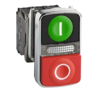 XB4BW73731M5 - Buton iluminat dublu verde incastrat/rosu proeminent Ø22 1NO+1NC 240V